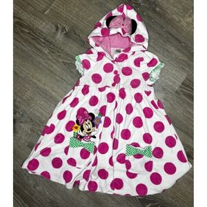 Disney Minnie Mouse Girls' Hooded Poncho‎ Swim Coverup Polka Dot Pink 7/8 Medium